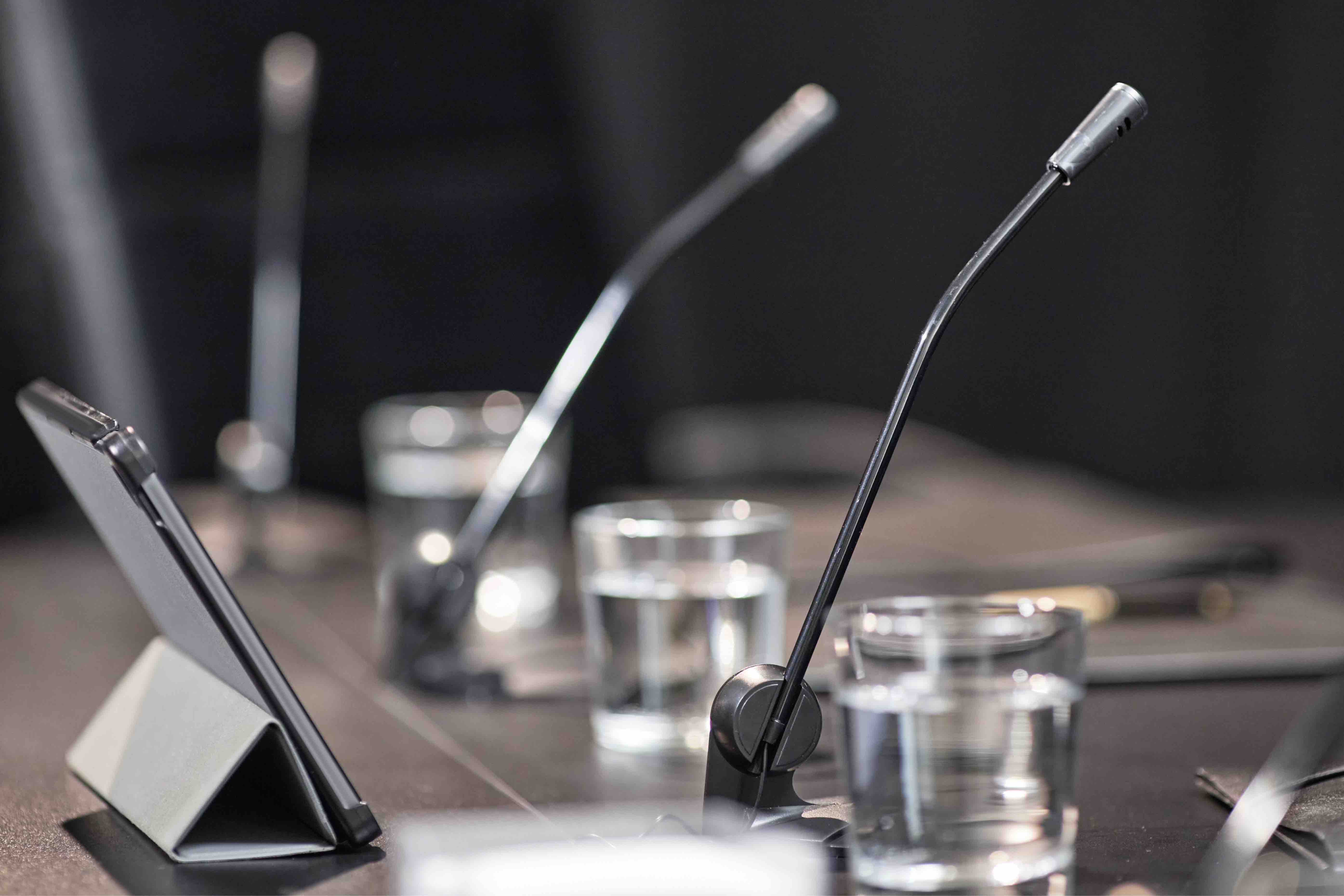 microphone and props for speaking at a government or business panel